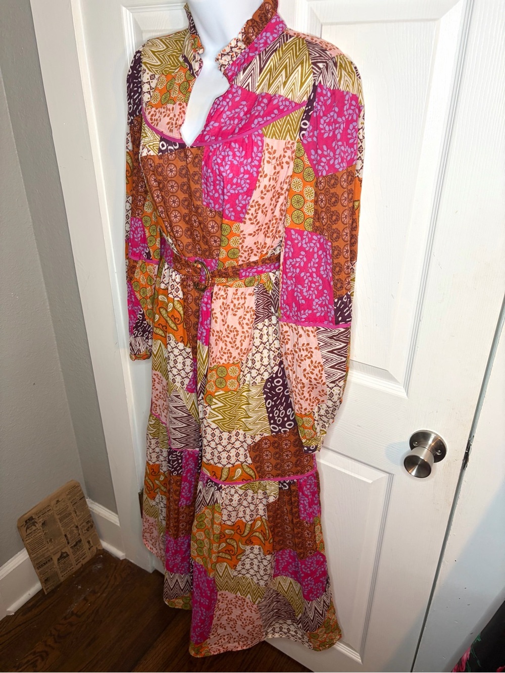 Avara Fate Happy For You Fuchsia Pink Cotton Patchwork Maxi Dress Pink Multi M - Picture 7 of 13